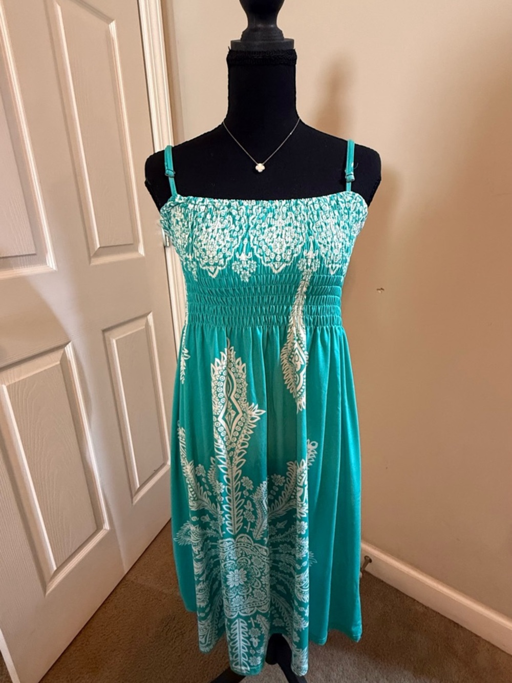India Boutique Turquoise Midi Sundress with White Paisley Print